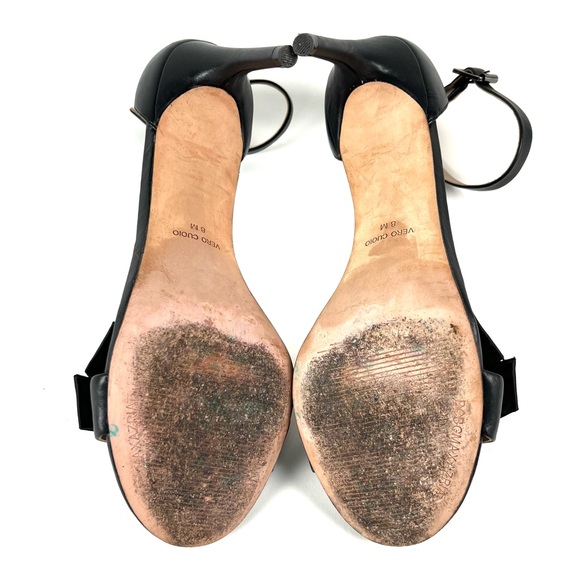 BCBGMAXAZRIA Black Leather Satin Bow Ankle Strap Sandal Heel - Picture 11 of 12